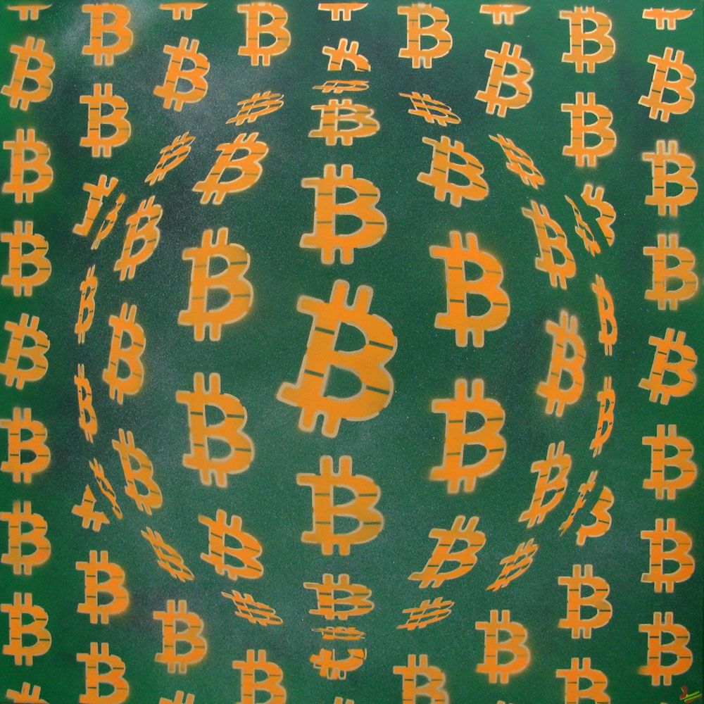 Toile street art grand format beige et vert GREEN BIT – YANN GUINCHAN – 100 × 100 cm