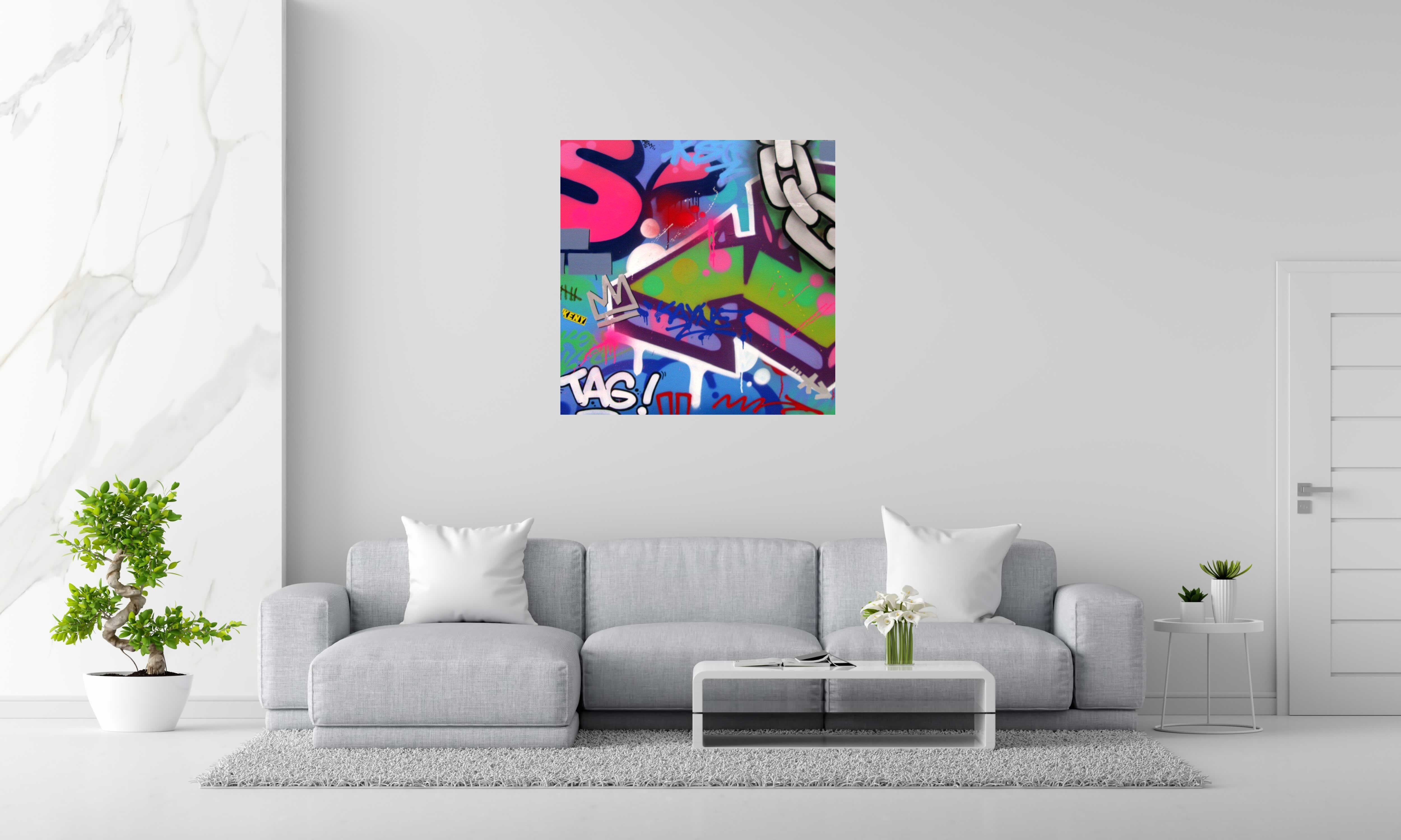 Toile FUNKY de KENY dans un intérieur – 100 × 100 cm