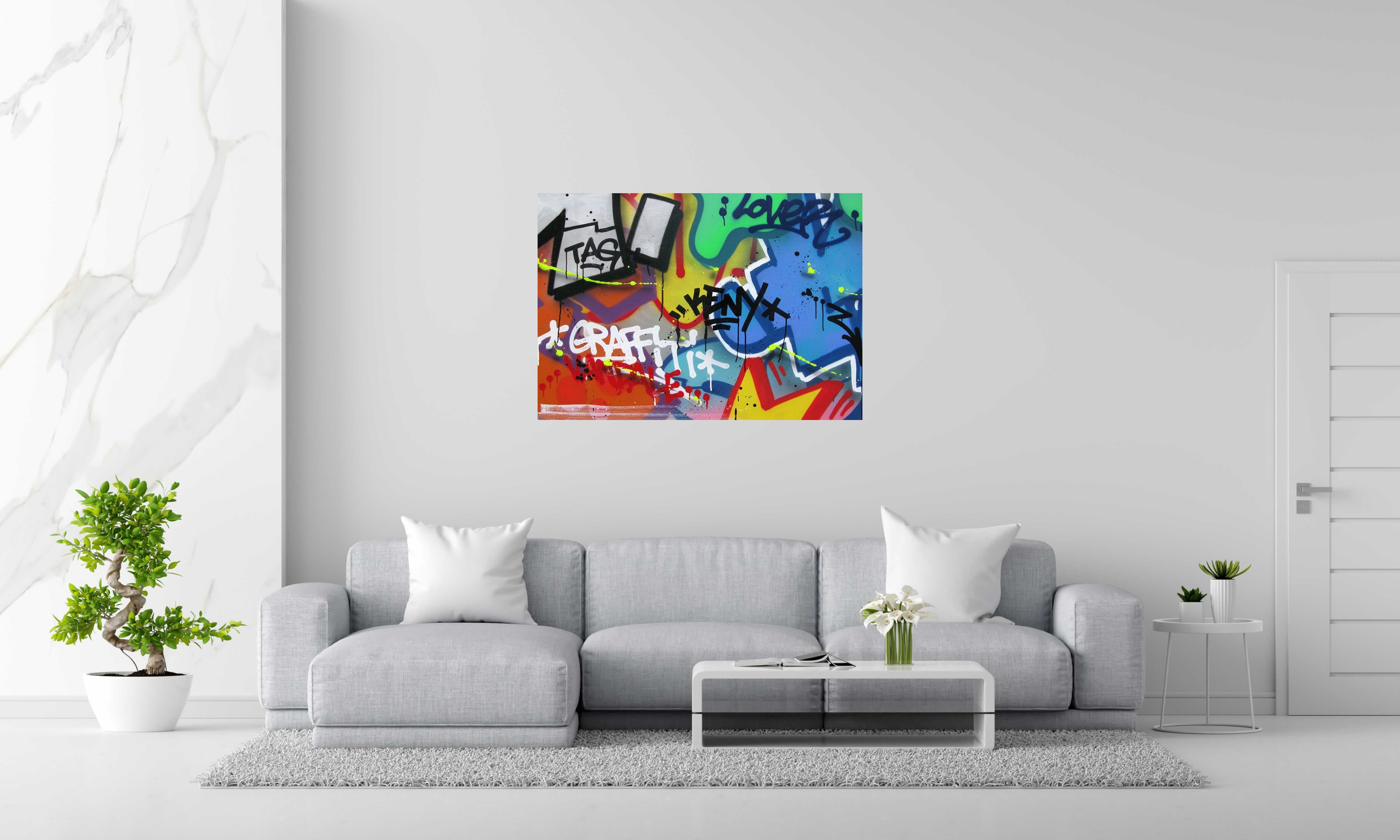 Toile GRAFFITI VANDALE de KENY dans un intérieur – 81 × 116 cm