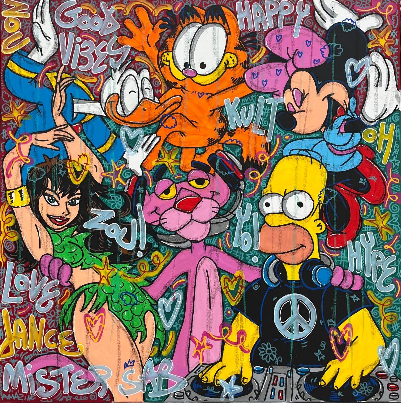 Toile street art grand format Good Vibes Only – RICO SAB – 100 × 100 cm