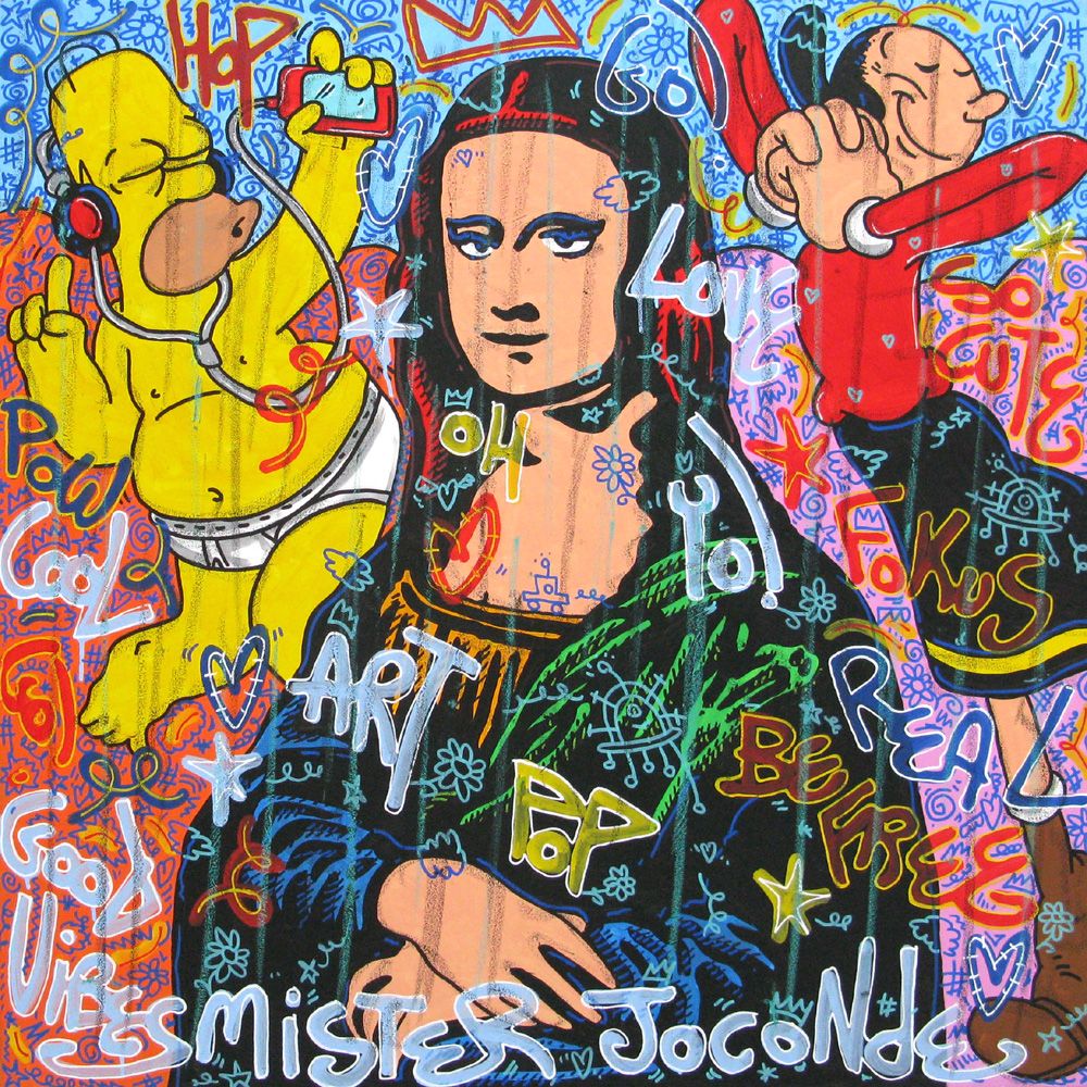 Toile street art grand format Mister Joconde – RICO SAB – 100 × 100 cm
