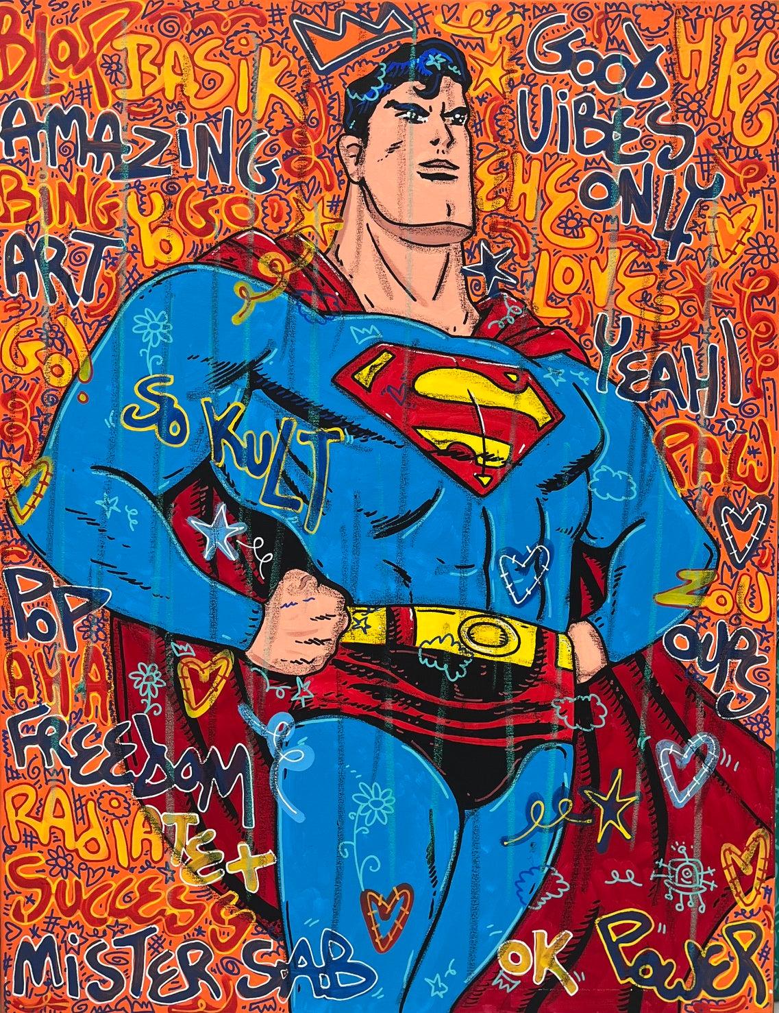 Toile street art grande taille AMAZING SUPERMAN – RICO SAB – 116 × 89 cm