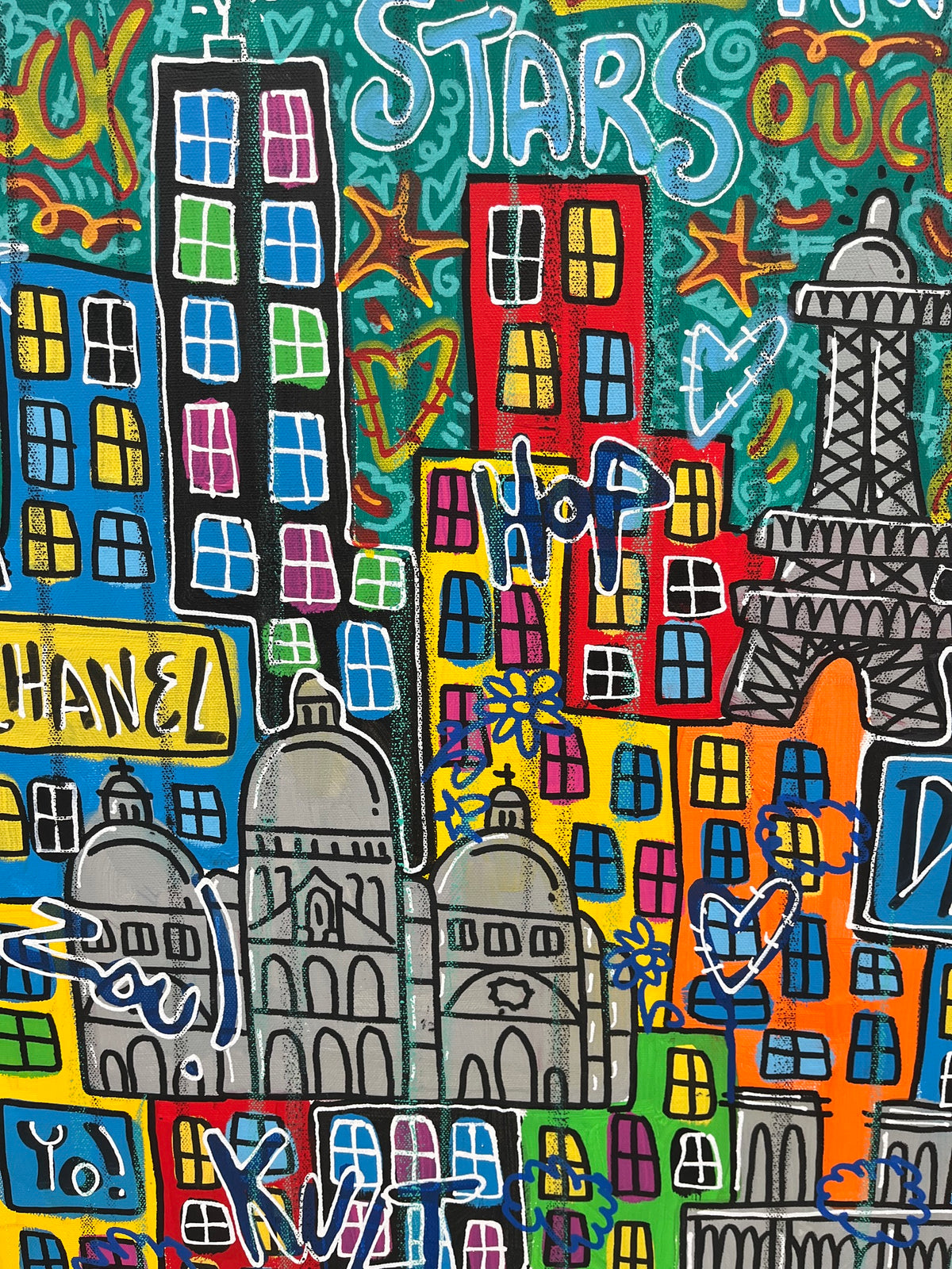 Toile HAPPY PARIS de RICO SAB dans un intérieur – 120 × 50 cm