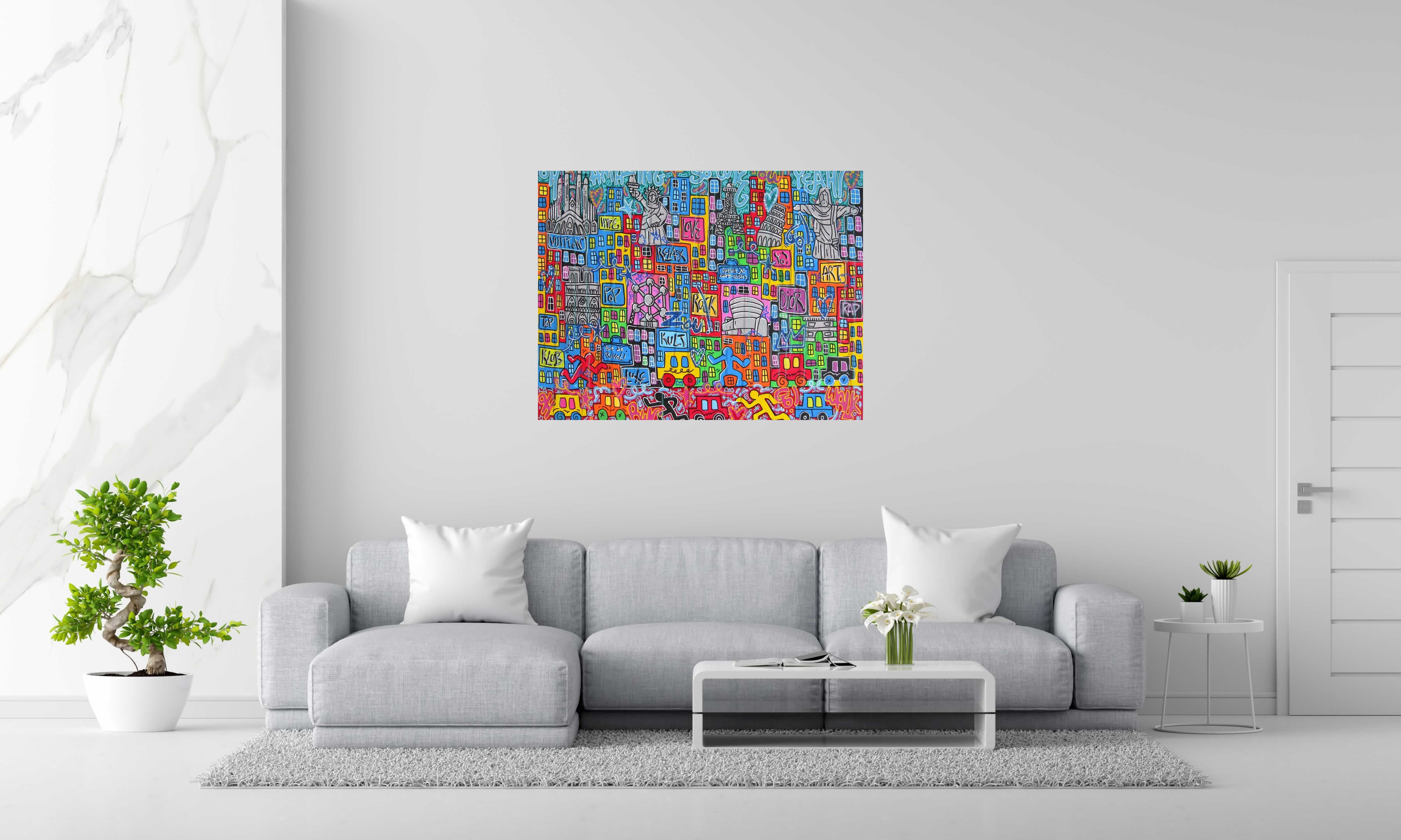 Toile So Cute All Over The World de RICO SAB dans un intérieur – 116 × 89 cm