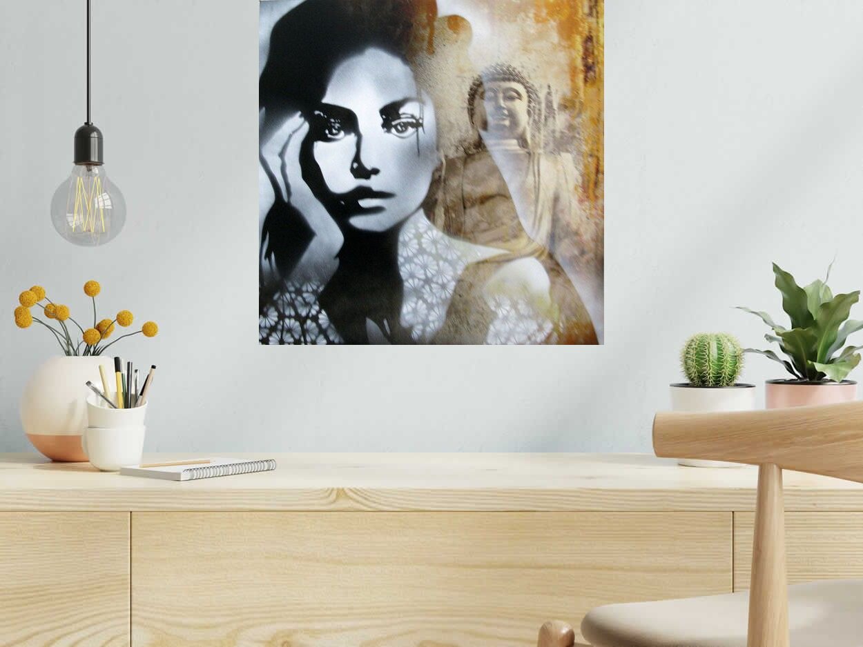 Toile SHANTI de KARO TRASS dans un intérieur – 50 × 50 cm