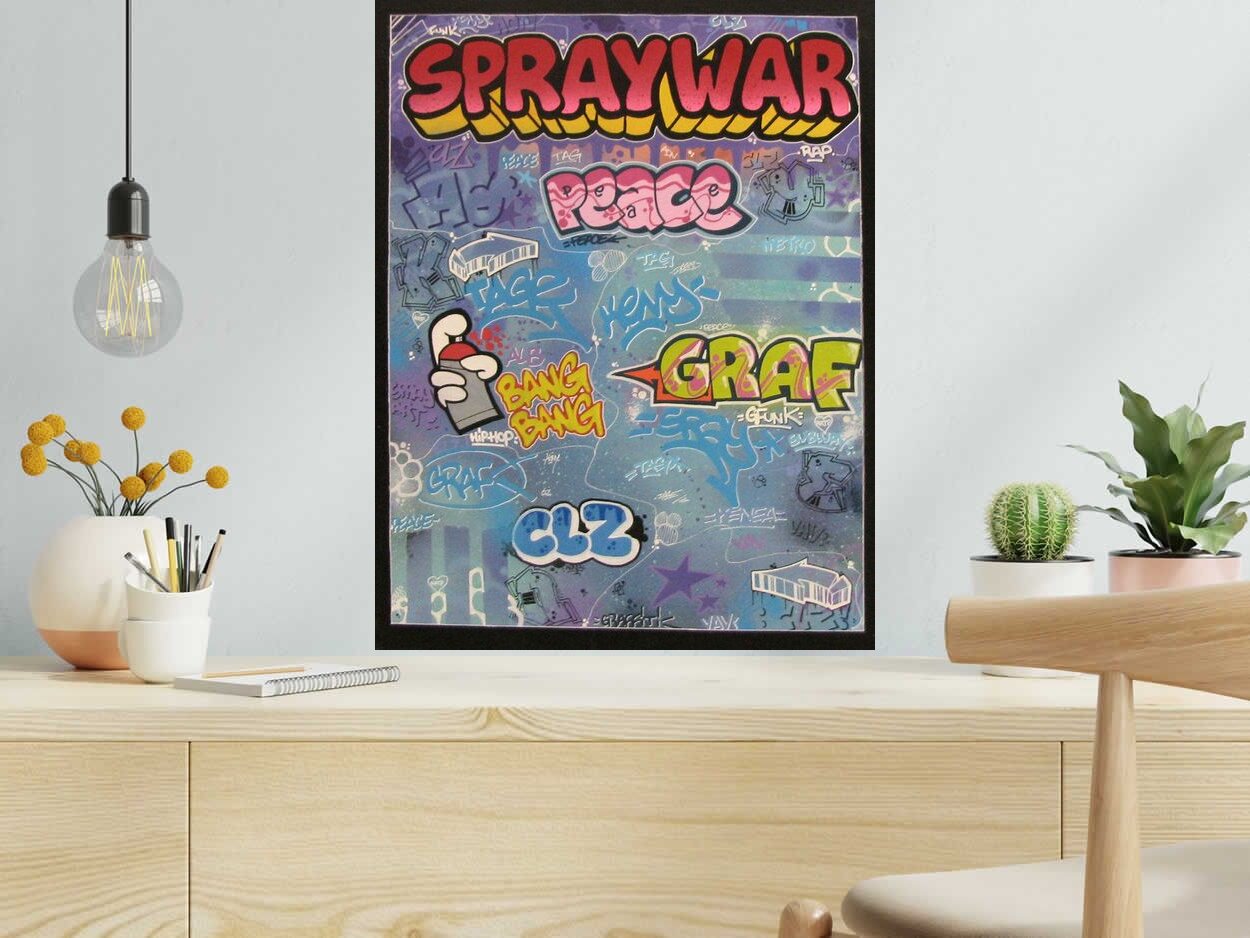 Toile SPRAY WAR de KENY dans un intérieur – 65 × 50 cm