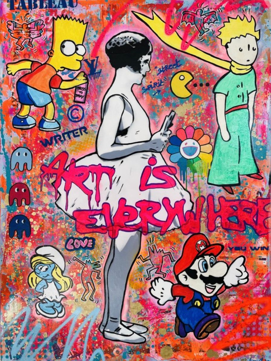 Toile street art très grand format Art is everywhere – SARA CHELOU – 97 × 130 cm