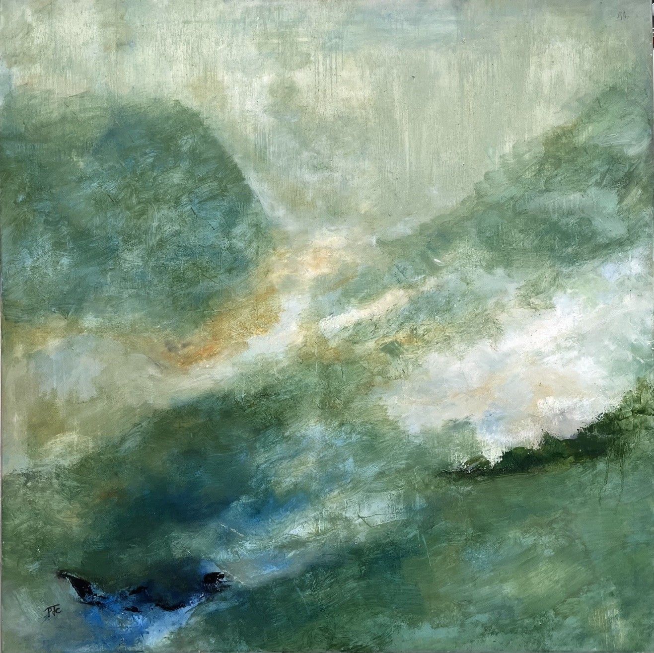 Tableau de PASCALE JACQUEMOND a pour titre  Verts style abstrait dim : PASCALE JACQUEMONDprix:850