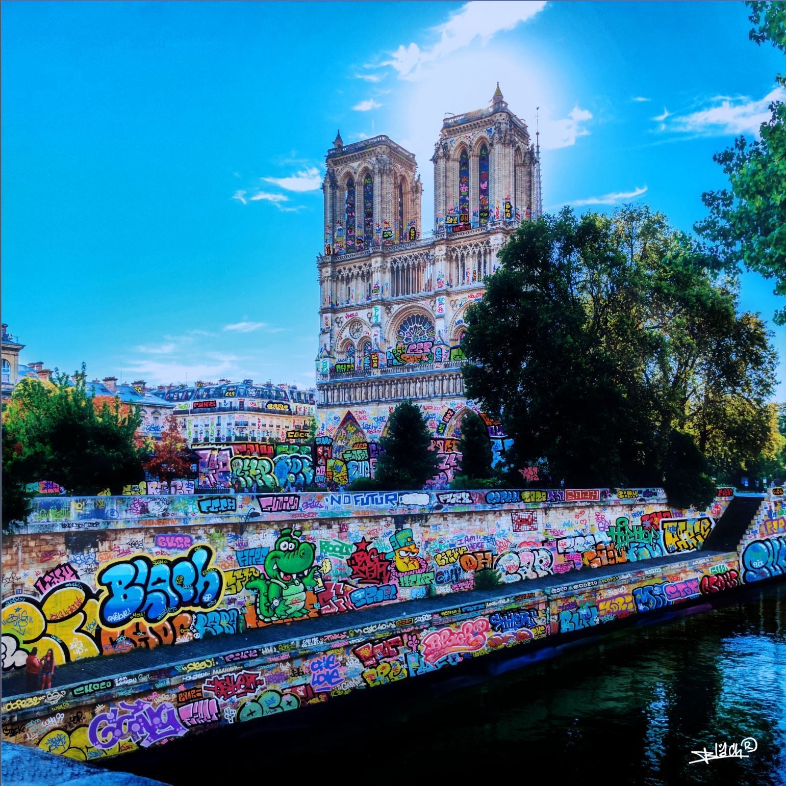 Editions d'art de BLACH a pour titre  NOTRE DAME DE PARIS style graffiti, street pop art dim : BLACHprix:160