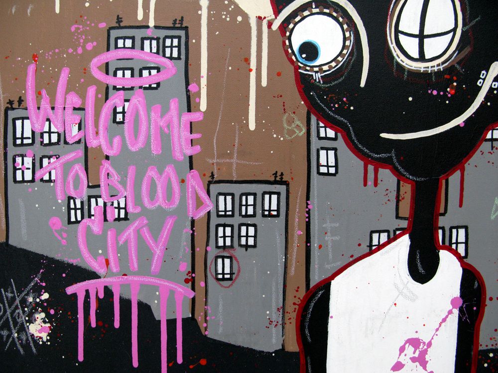 Tableau de DIDIER GOMEZ a pour titre  Welcome to blood city style street pop art dim : DIDIER GOMEZprix:480